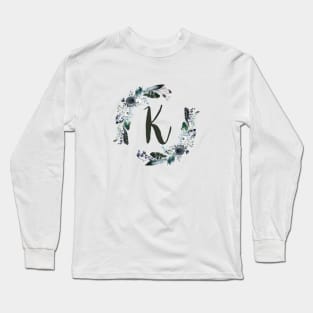 Floral Monogram K Dark Bohemian Flora Long Sleeve T-Shirt